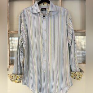 Neiman Marcus Pastel Striped Button Down Mens Shirt Medium